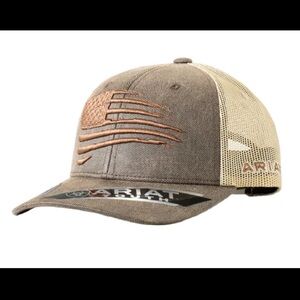 NEW ARIAT YOUTH BOY'S DISTRESSED FLAG BROWN CAP